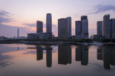 天津滨海海河响螺湾于家堡日出城市风光航拍