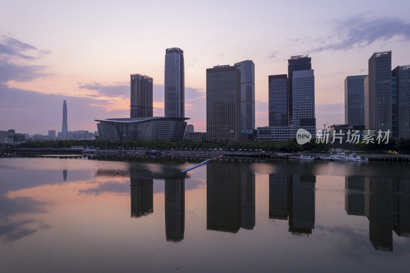 天津滨海海河响螺湾于家堡日出城市风光航拍