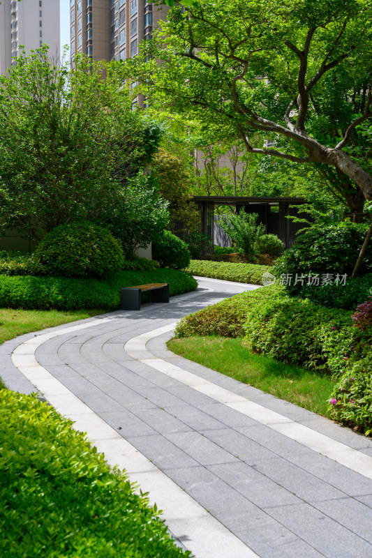 夏季白天商业住宅小区内部景观