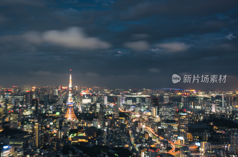 日本东京六本木之丘俯瞰东京市夜晚全景