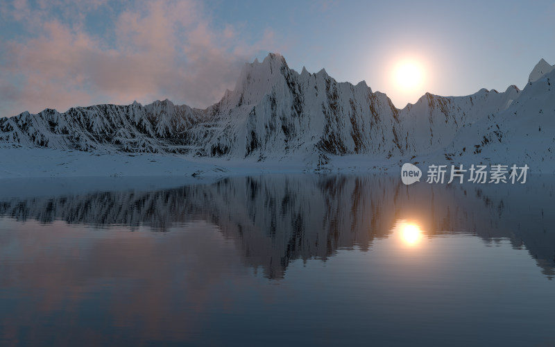 夕阳下的雪山背景 3D渲染