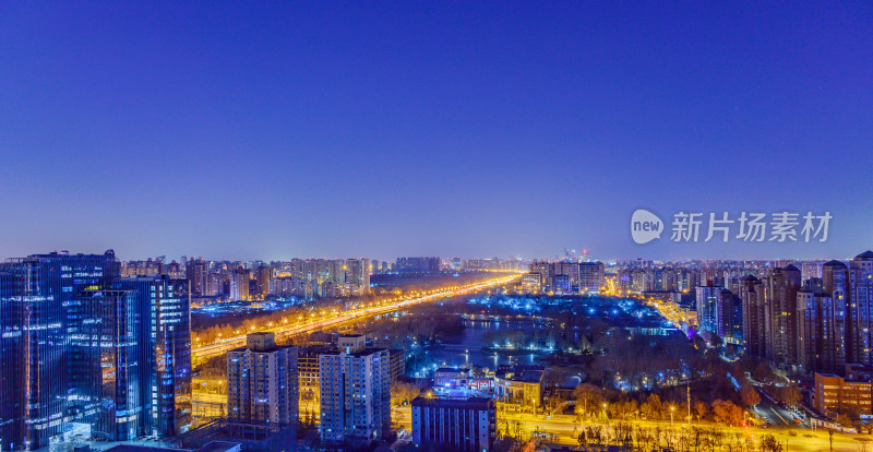 北京城市建筑街道车流高视角夜景全景