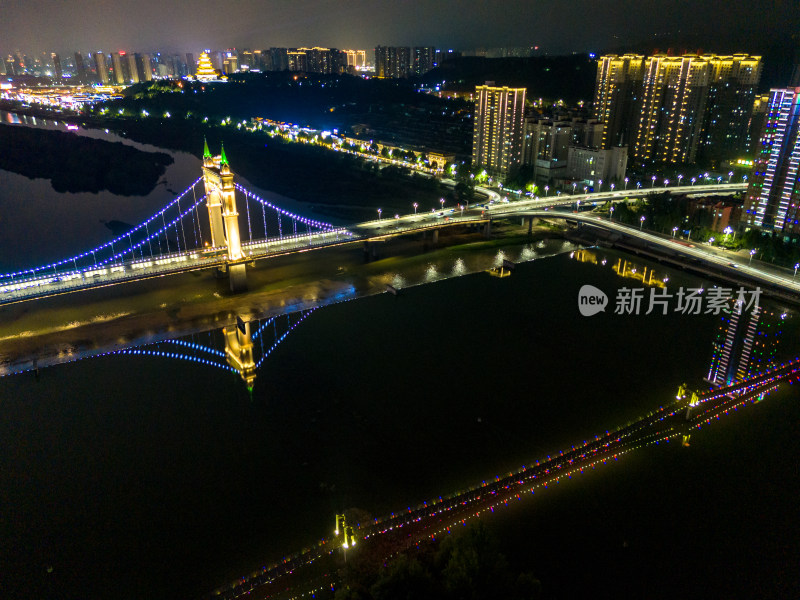 宝鸡渭河同盟大桥夜景航拍图