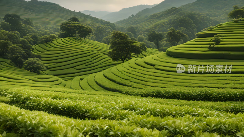 清晨唯美阳光下茶园采茶