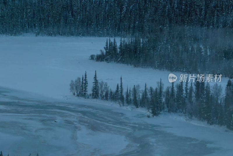 新疆北疆阿勒泰喀纳斯冬季雪景童话世界航拍