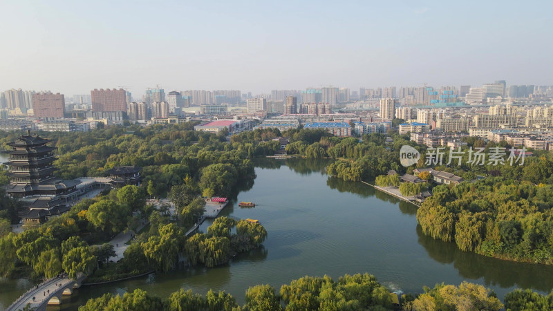 航拍山东济南大明湖景区5A景区