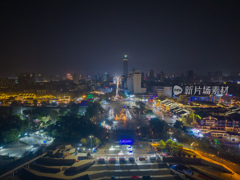 湖南岳阳巴陵广场夜景航拍