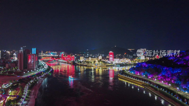 航拍四川宜宾夜景宜宾城市风光