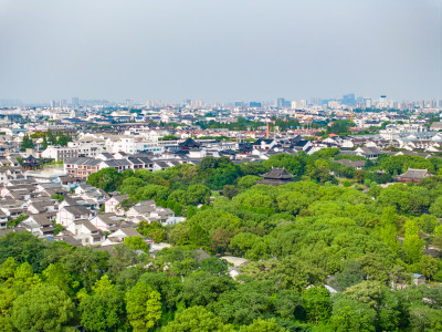 航拍苏州盘门景区中式园林建筑苏州古城