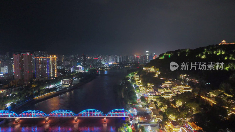 甘肃兰州中山桥夜景航拍