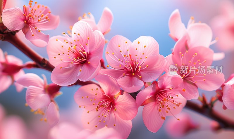 春日桃花盛开浪漫花朵清新花海背景