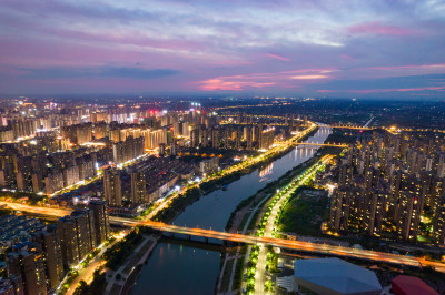 航拍衡阳蒸水雅士林大桥城市夜景