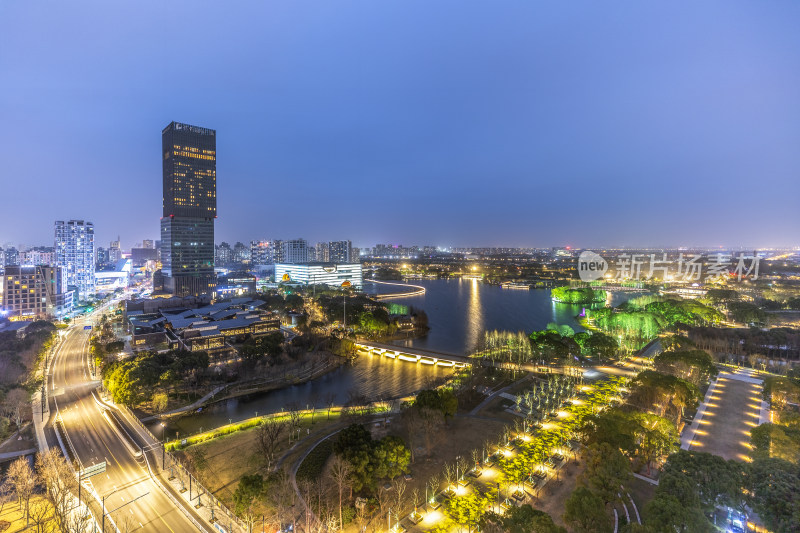 上海嘉定区嘉定新城商务建筑夜景