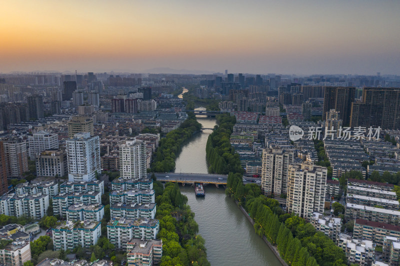 杭州拱墅区武林门大运河夜景航拍