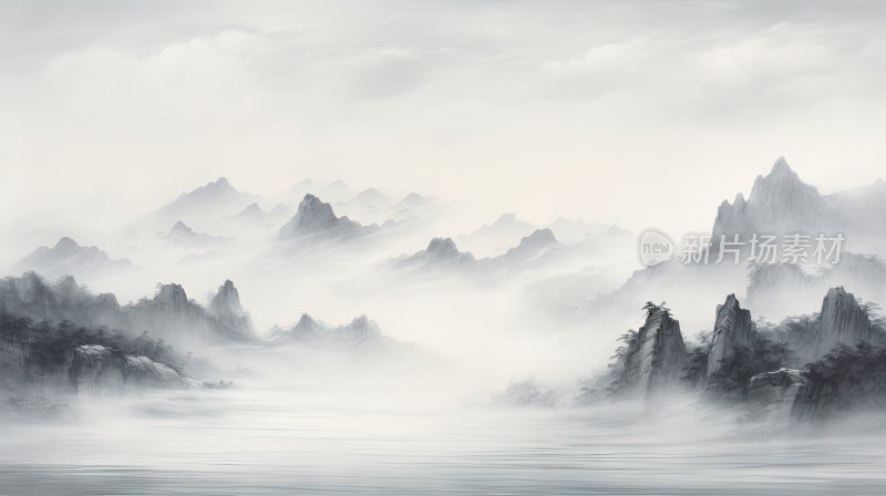 中国风水墨风景意境插画