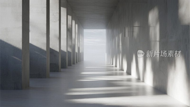 现代建筑内部空旷走廊场景