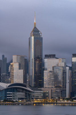 香港维多利亚港CBD中环日出夜景繁华都市