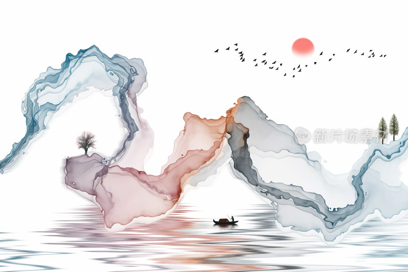 抽象水墨意境山水装饰画背景设计素材