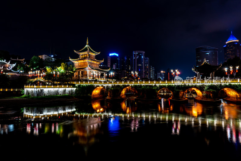 贵州贵阳文昌阁甲秀楼南明河城市建筑夜景