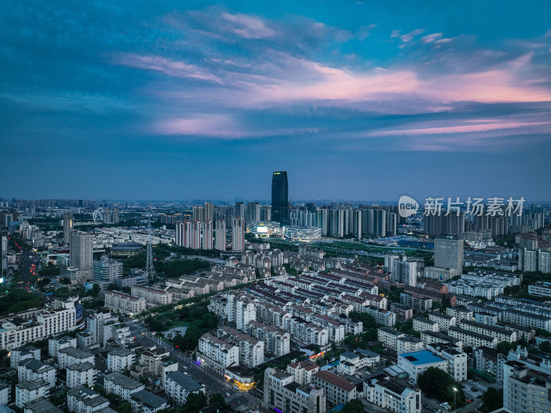 航拍昆山城市建筑风光夜景大景