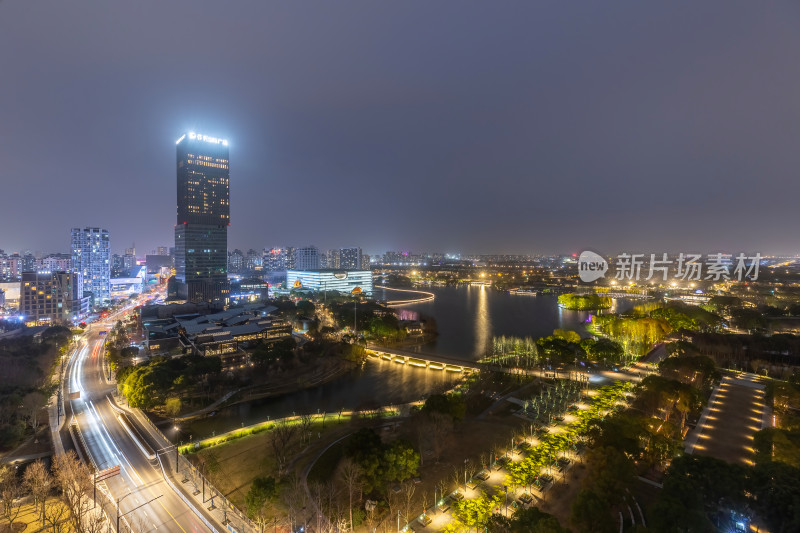 上海嘉定区嘉定新城商务建筑夜景