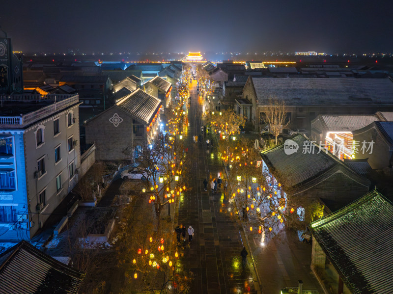 河南商丘古城雪景夜景航拍