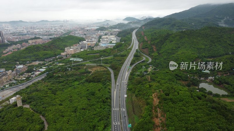 航拍广东省东莞市清溪镇雨后城市风光