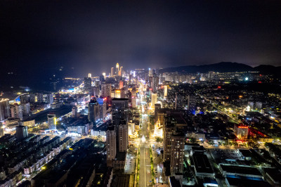 烟台夜景交通航拍图