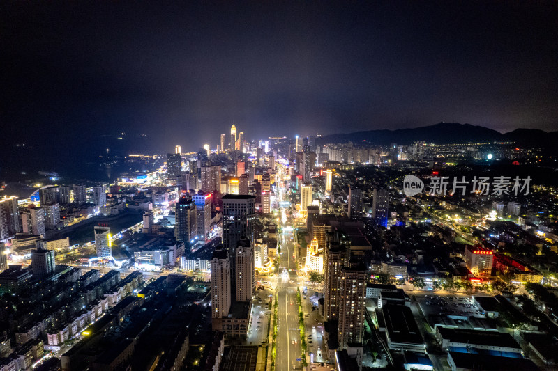 烟台夜景交通航拍图