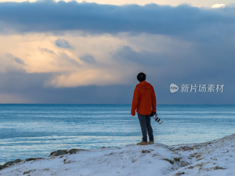 挪威罗弗敦群岛北极圈雷纳冬季雪景高空