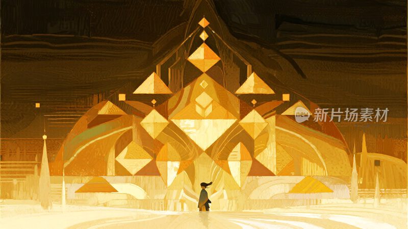 人物置身抽象几何建筑空间
