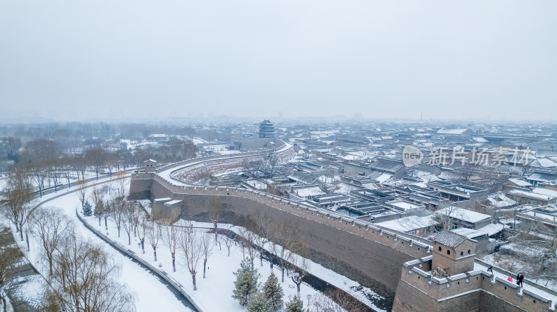 山西晋中平遥古城雪景航拍风景宣传