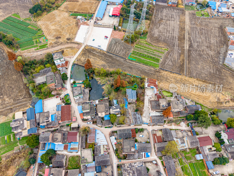 乡村农田与民居航拍景象