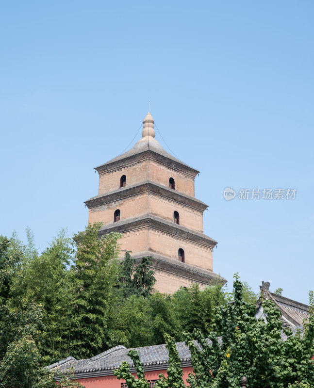 陕西西安晴朗天气的大慈恩寺大雁塔