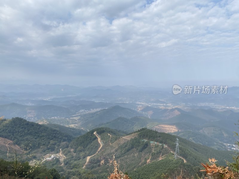 山间植被景象，远景山峦起伏