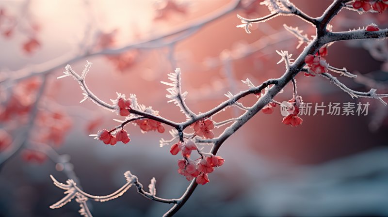 冬天树枝结霜梅花树