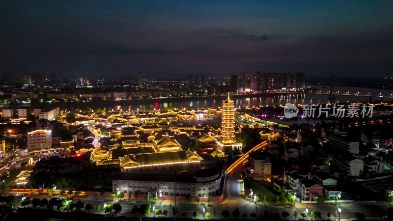 江西抚州文昌里历史文化街区夜景航拍图