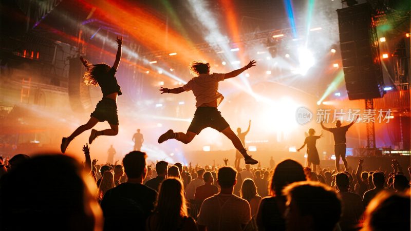 音乐会现场观众跳跃欢呼场景