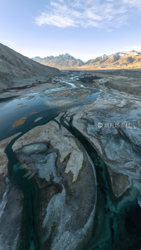 新疆喀什塔县帕米尔高原塔合曼湿地河道航拍