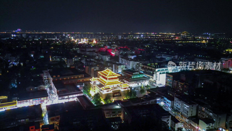 航拍湖北襄阳古城夜景襄阳北街