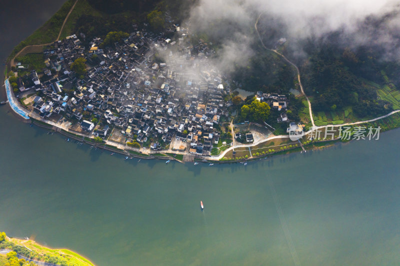 安徽省黄山市歙县新安江十里画廊航拍