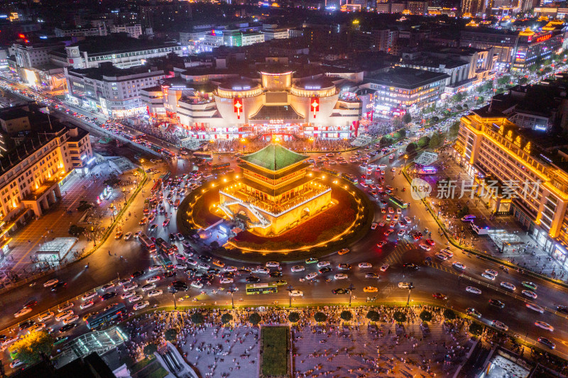 航拍西安钟楼夜景