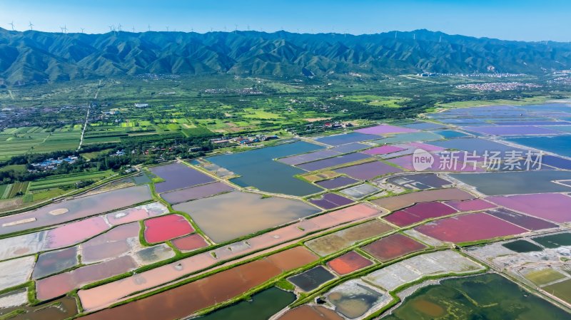 山西运城七彩盐湖自然风景航拍