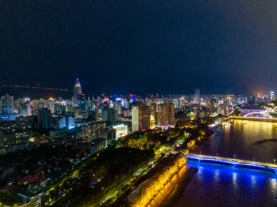 兰州黄河夜景航拍图