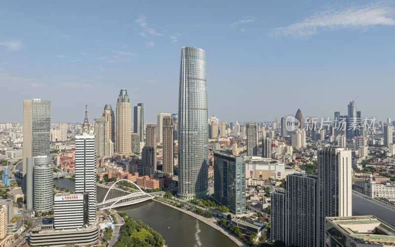 天津市区海河风景天际线航拍