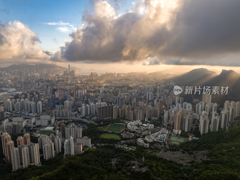 香港维多利亚港CBD中环夜景日出高空航拍