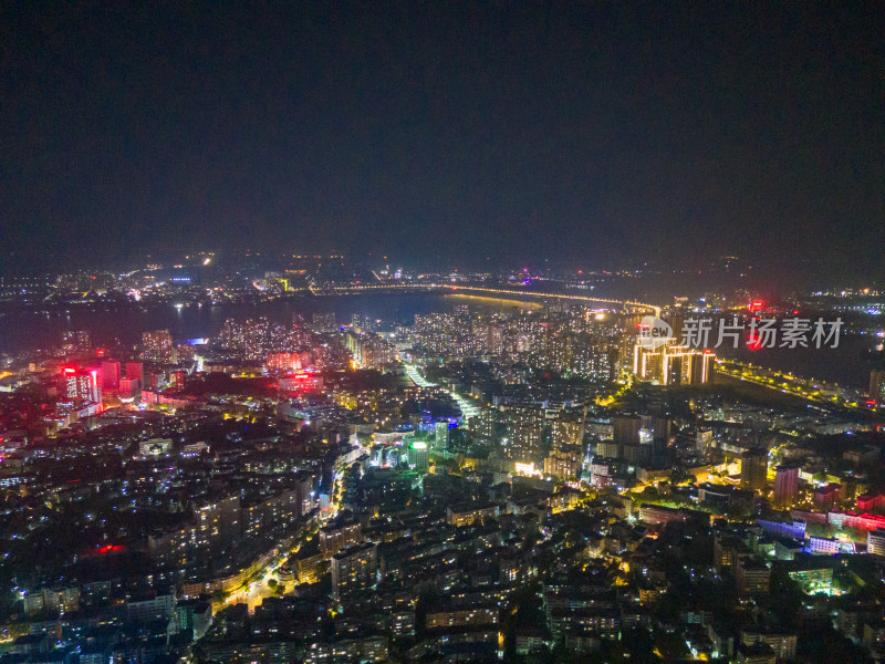 江西九江城市夜景灯光航拍图